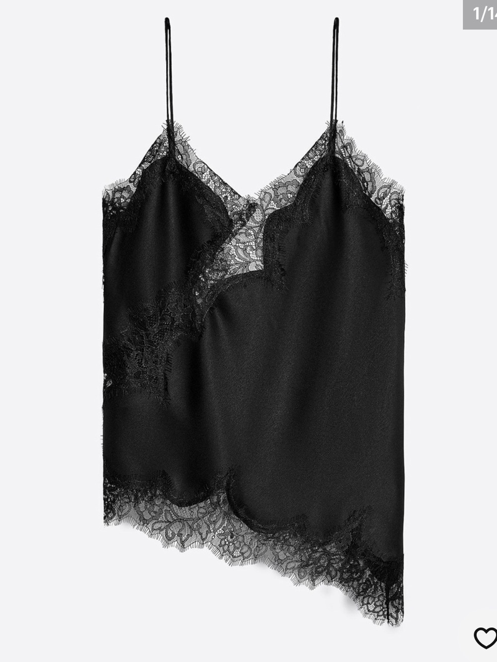Zara Black Lace Trim Slip Cami Top - Small NWT
